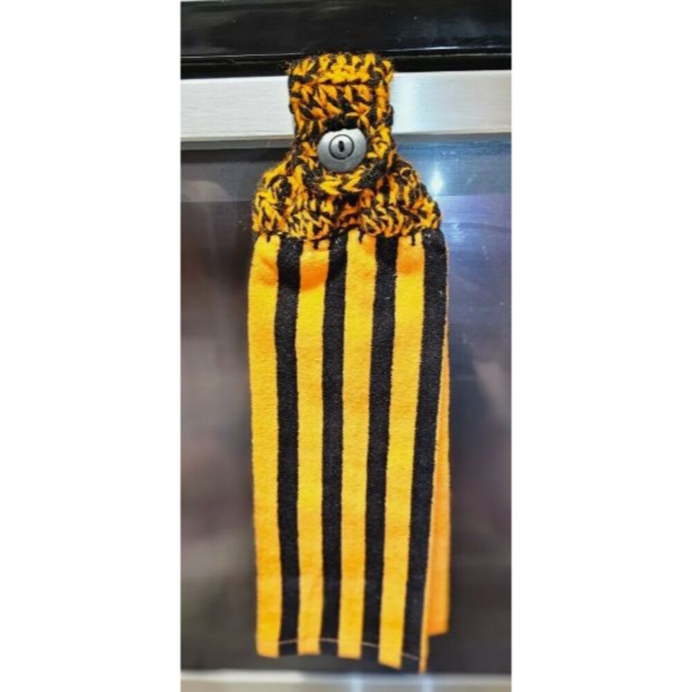 Halloween Crocheted Hanging Kitchen Hand Full Thick Stripe Orange Towel Handmade